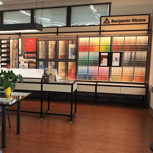 benjamin moore paint samples in a store